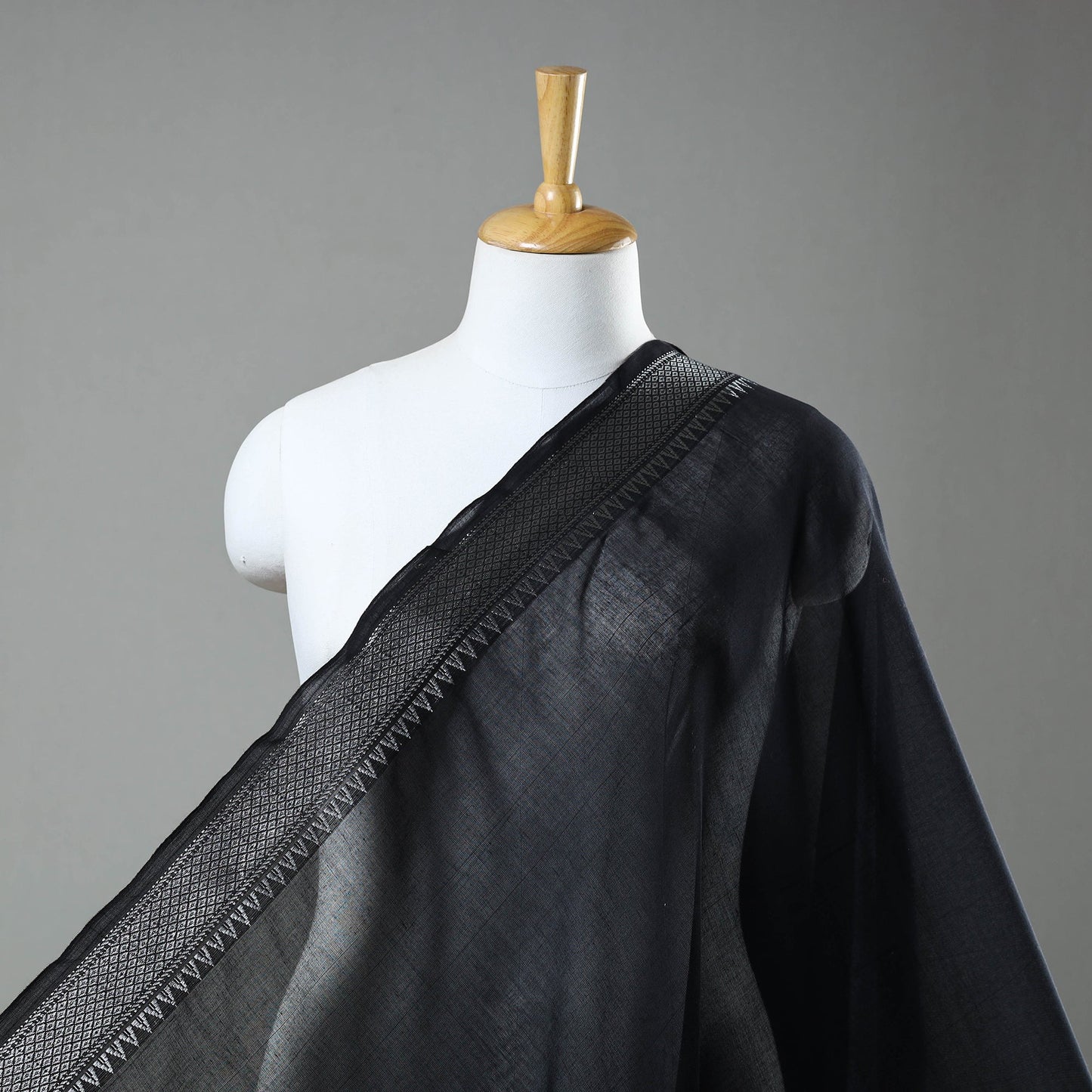  Black Mercerised Cotton Zari Border Dharwad Fabric