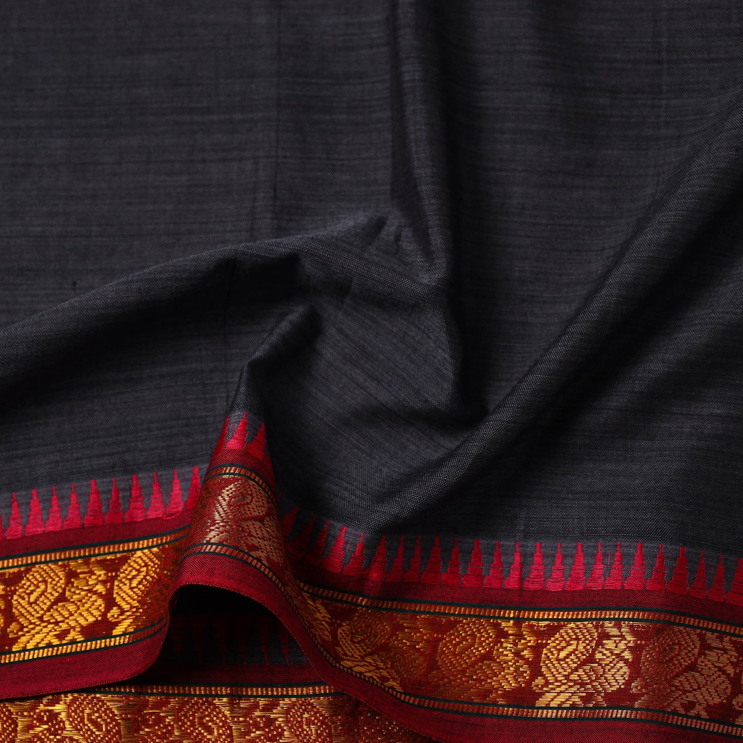  Black Mercerised Cotton Zari Border Dharwad Fabric