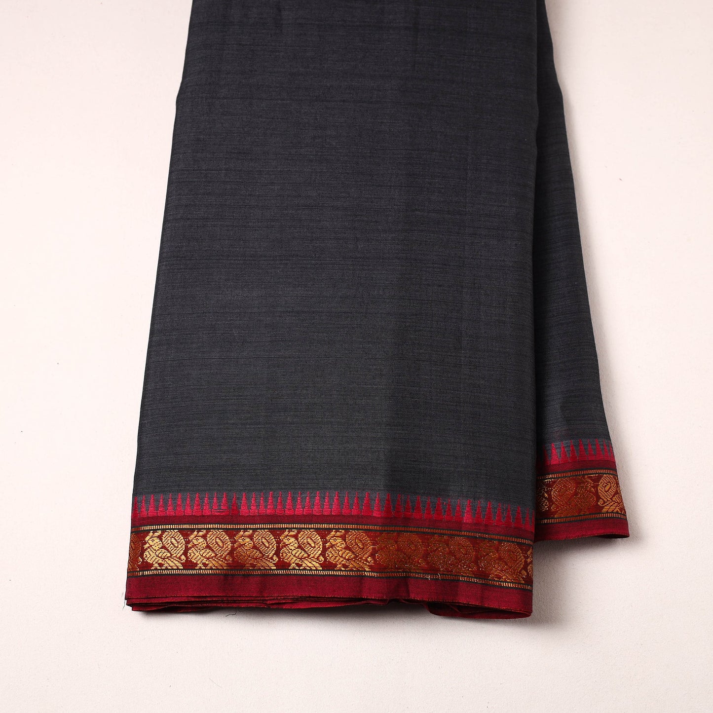  Black Mercerised Cotton Zari Border Dharwad Fabric