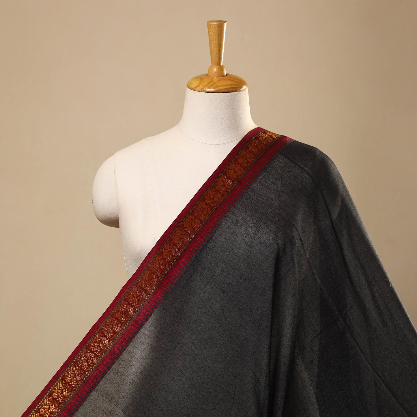  Black Mercerised Cotton Zari Border Dharwad Fabric