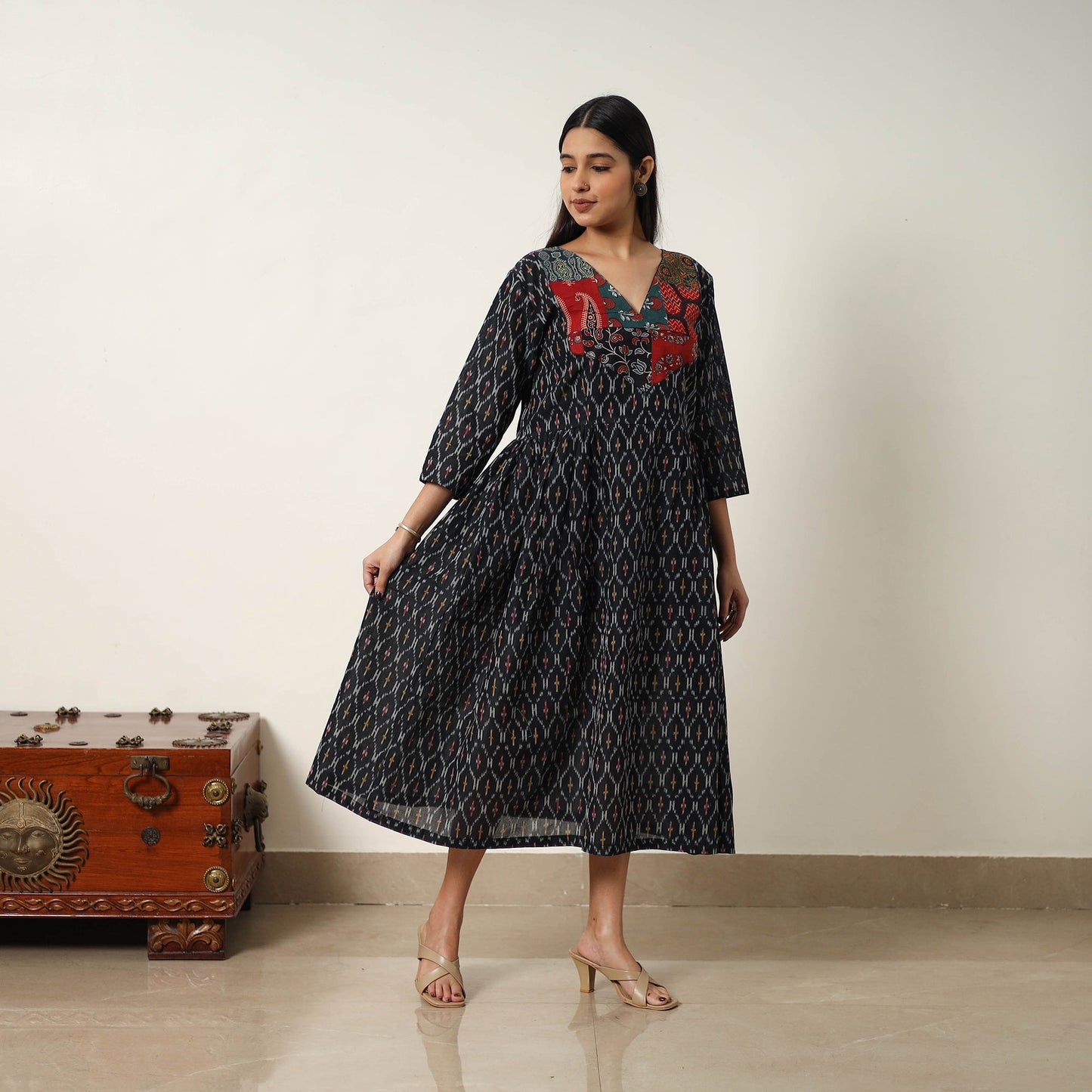  Mercerized Cotton Flared Pochampally Ikat Dress