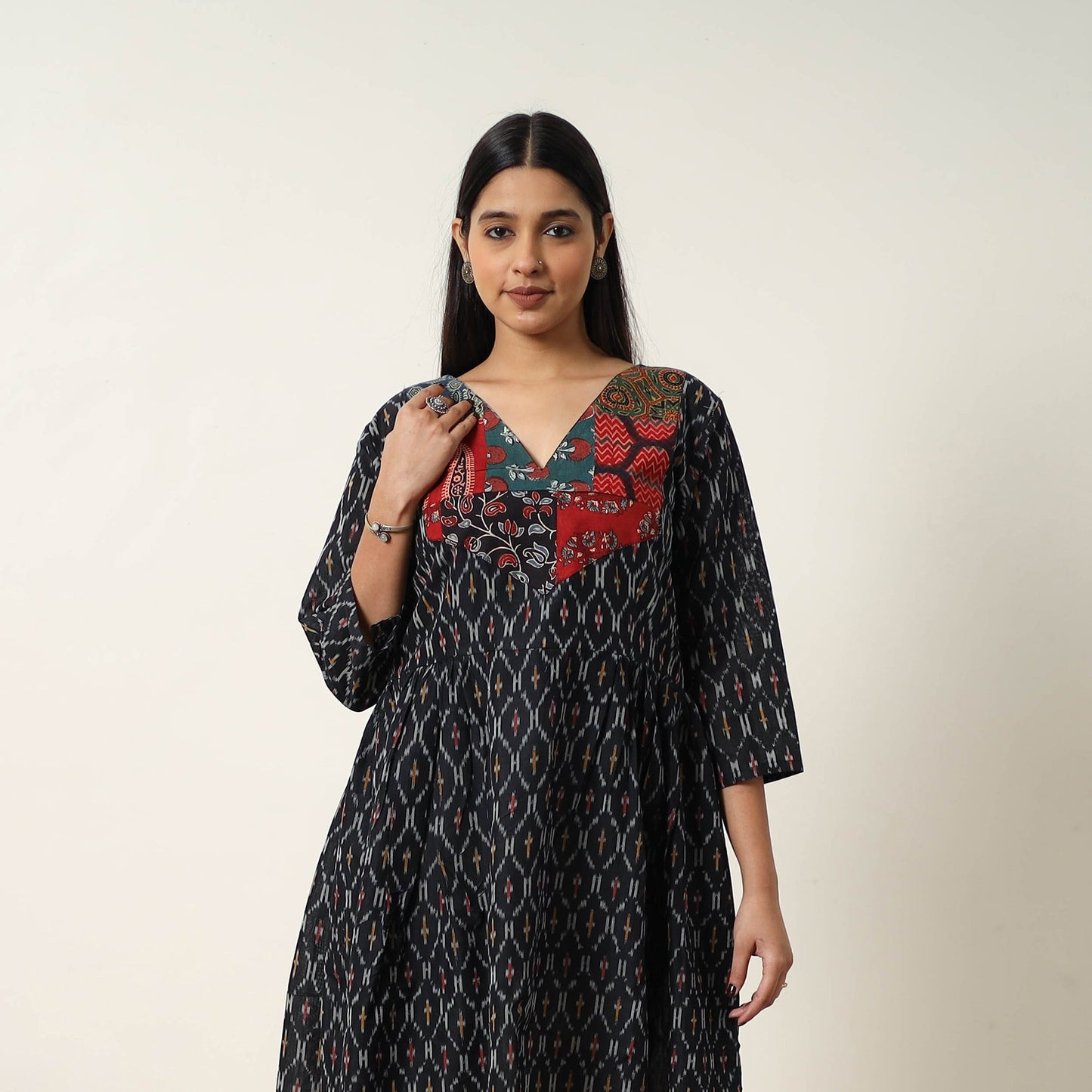  Mercerized Cotton Flared Pochampally Ikat Dress