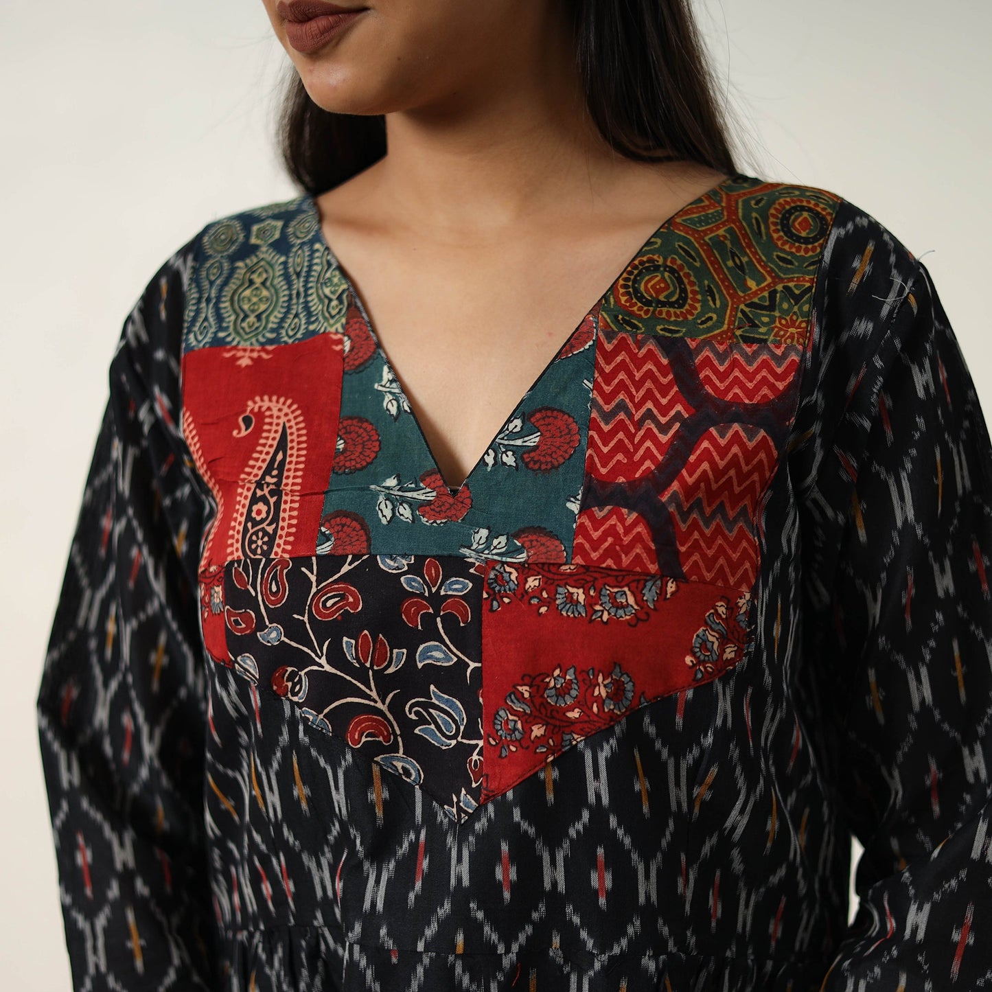  Mercerized Cotton Flared Pochampally Ikat Dress