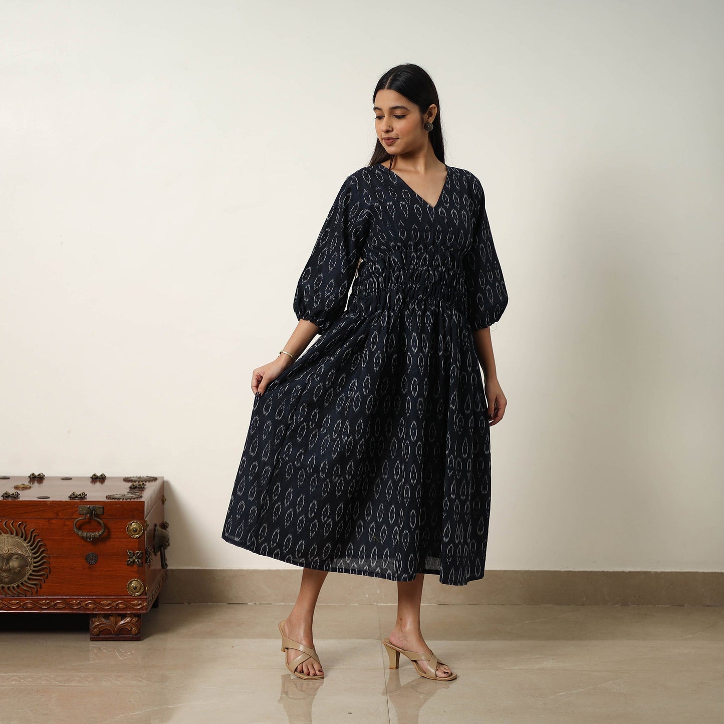  Mercerized Cotton Flared Pochampally Ikat Dress