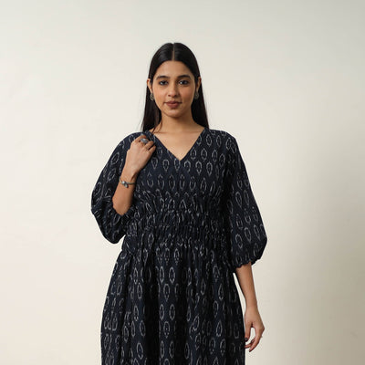  Mercerized Cotton Flared Pochampally Ikat Dress