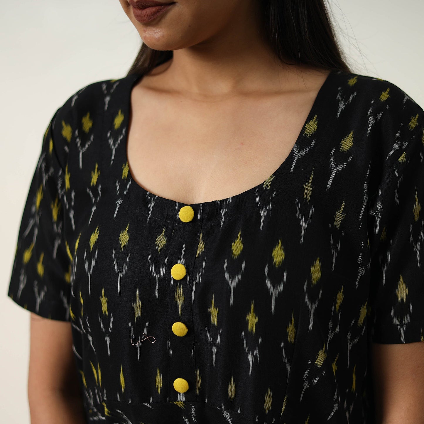  Mercerized Cotton Flared Pochampally Ikat Dress