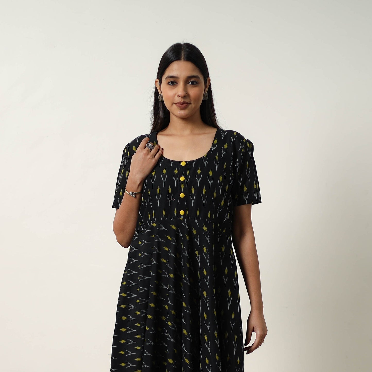  Mercerized Cotton Flared Pochampally Ikat Dress