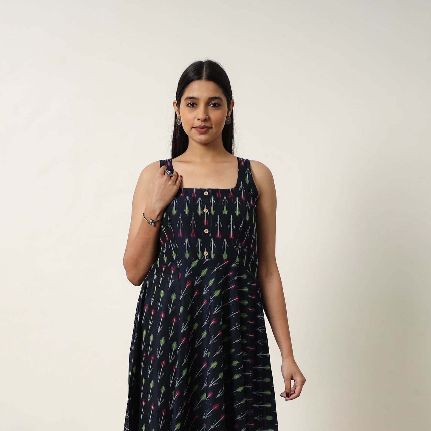 Buy Mercerized Cotton Flared Pochampally Ikat Dress