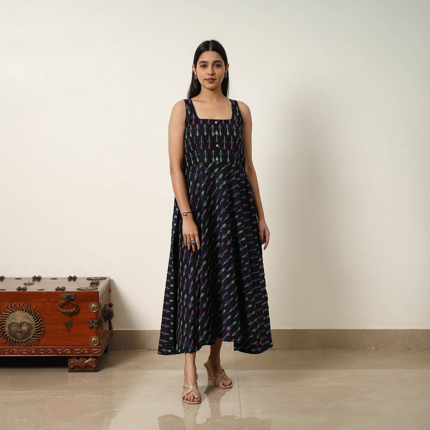 Buy Mercerized Cotton Flared Pochampally Ikat Dress