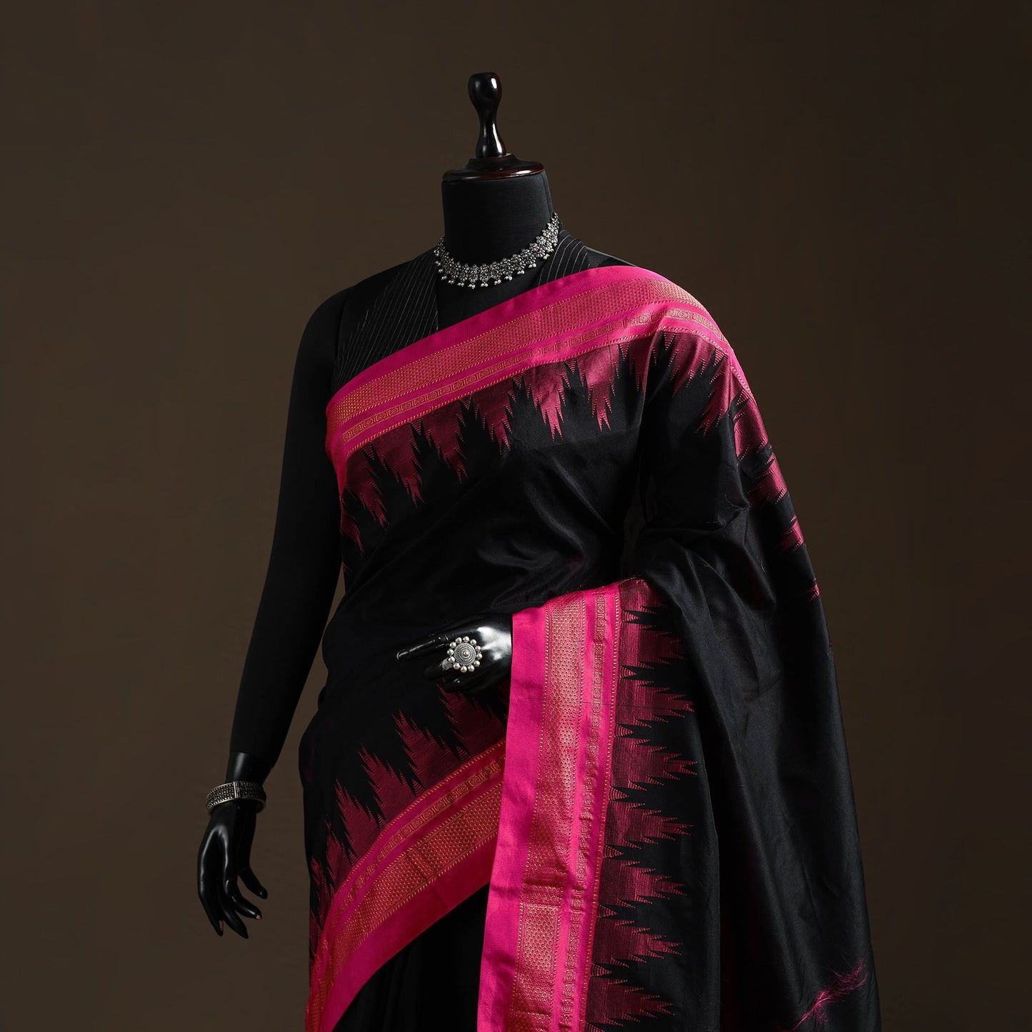 Mercerized cotton gadwal ilkal saree with temple zari