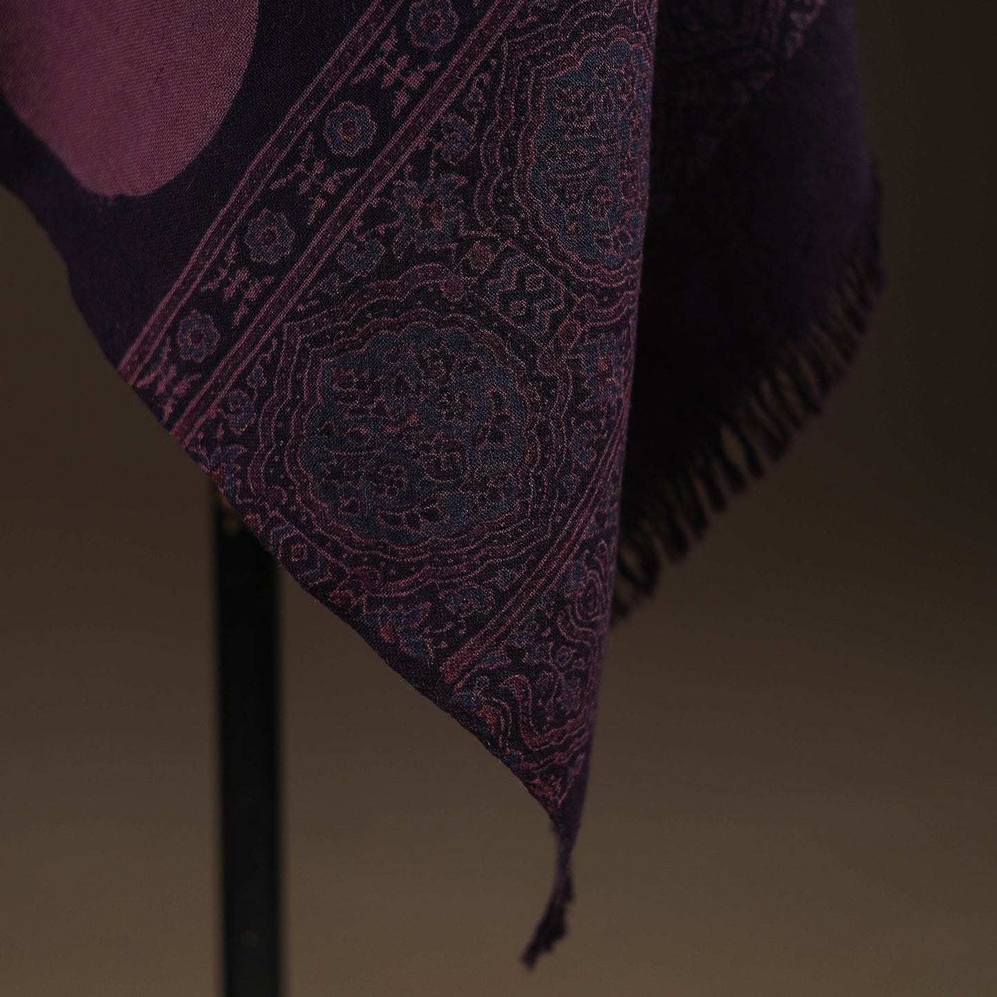 Black - merino wool natural dyed handwoven hand shawl 15