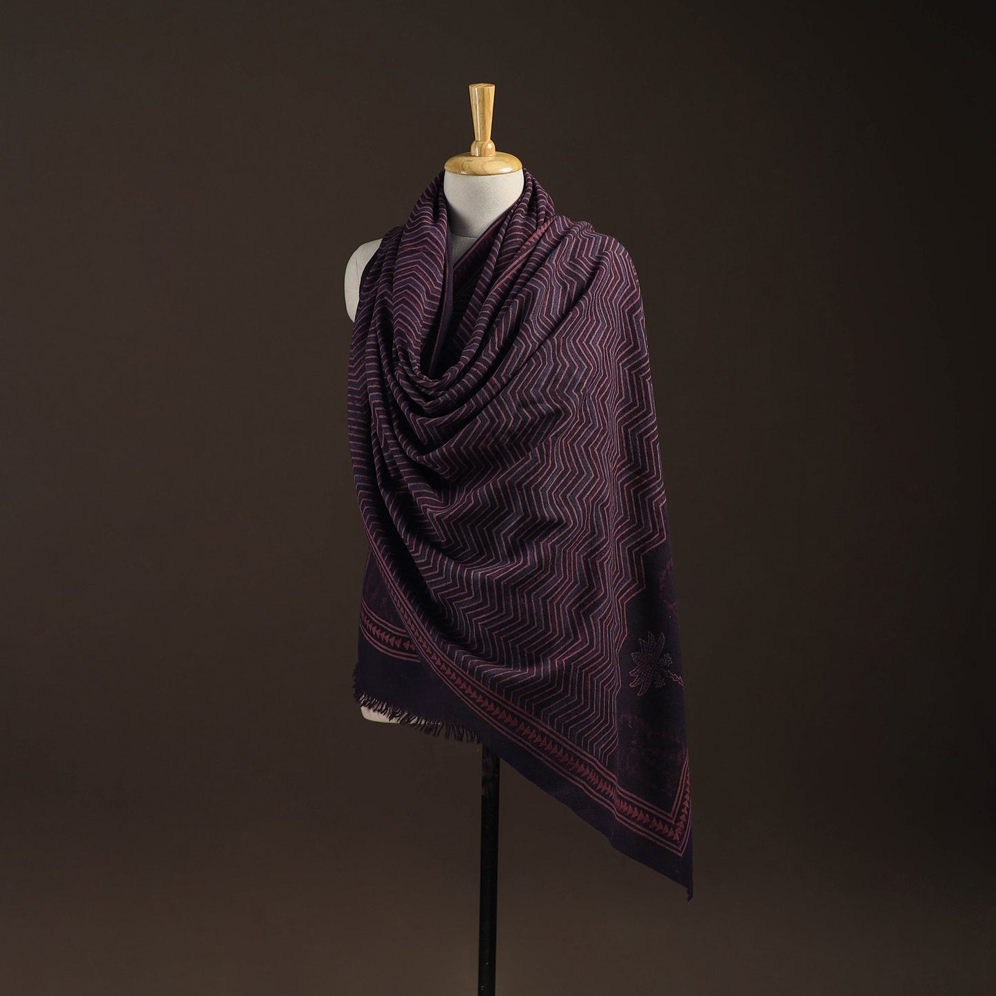 Black - merino wool natural dyed handwoven hand shawl 18