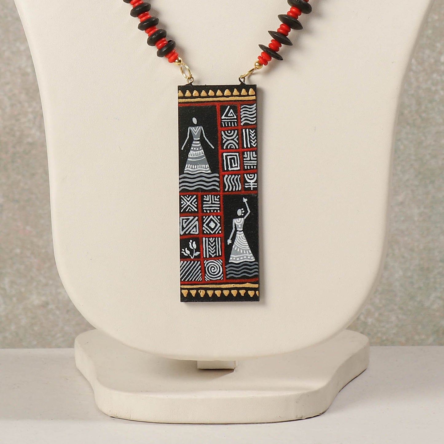  Miniature Hand-painted Wooden Necklace With Beads 