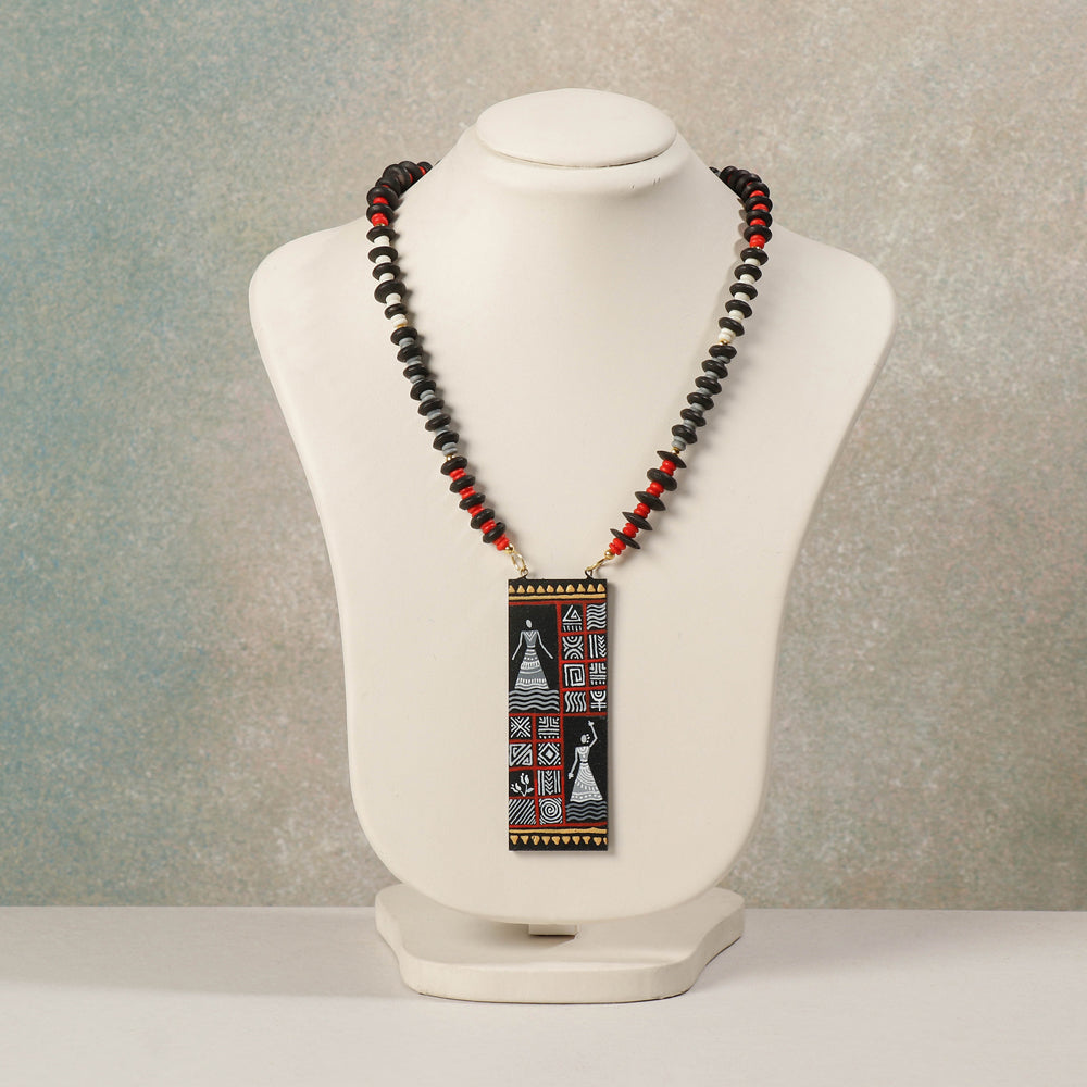  Miniature Hand-painted Wooden Necklace With Beads 