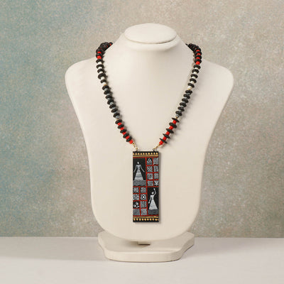  Miniature Hand-painted Wooden Necklace With Beads 
