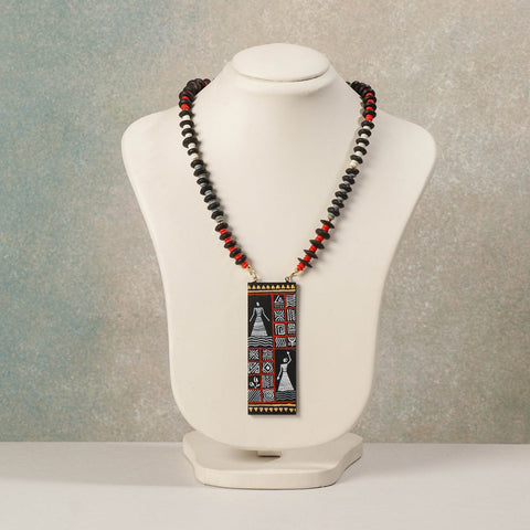  Miniature Hand-painted Wooden Necklace With Beads 