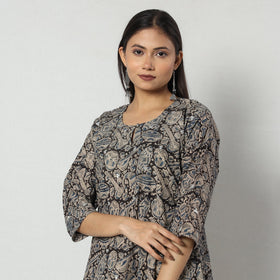 Block Print Mirror Work Cotton Kalamkari Kurta for Women