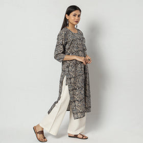 Block Print Mirror Work Cotton Kalamkari Kurta for Women