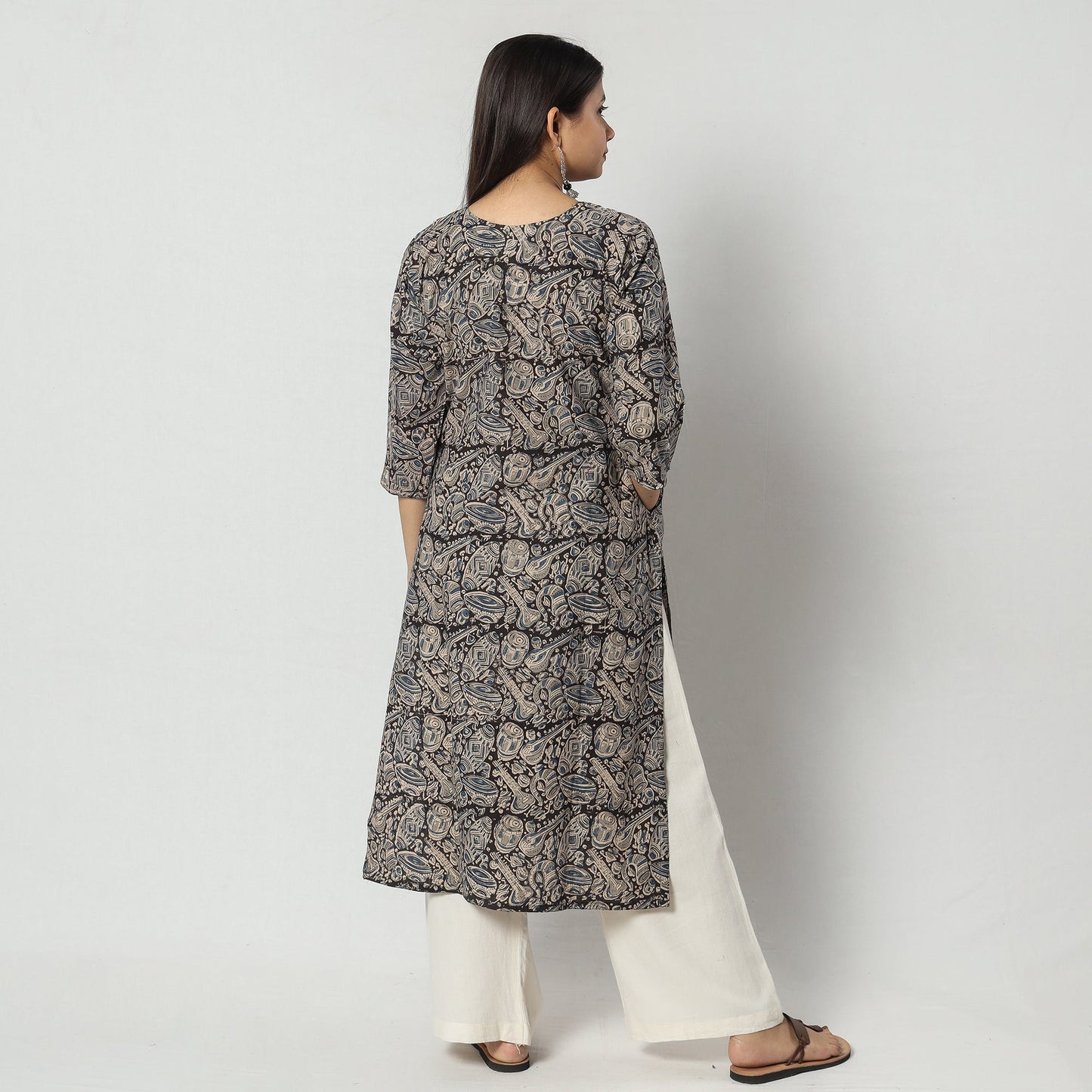 Block Print Mirror Work Cotton Kalamkari Kurta for Women