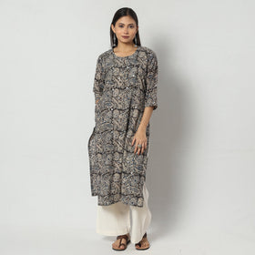 Block Print Mirror Work Cotton Kalamkari Kurta for Women