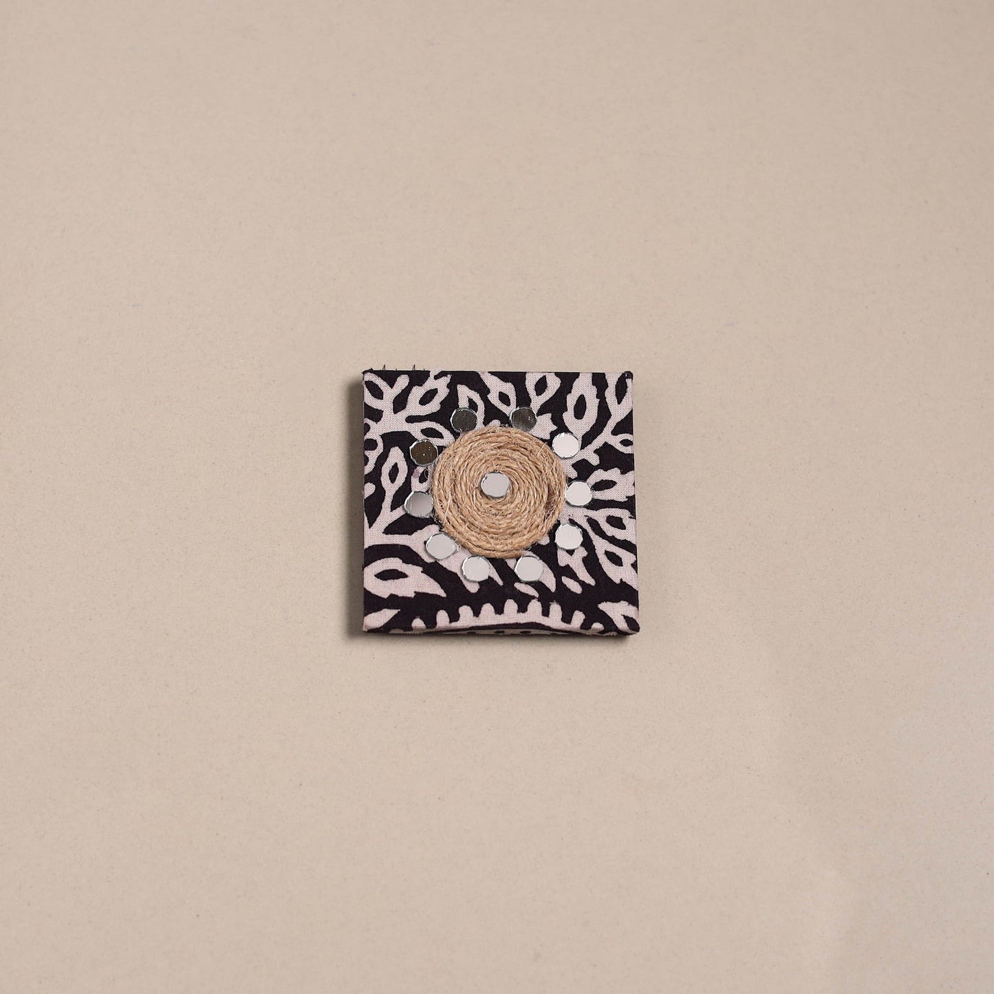 Black - mirror work handmade fabart jute magnet 13