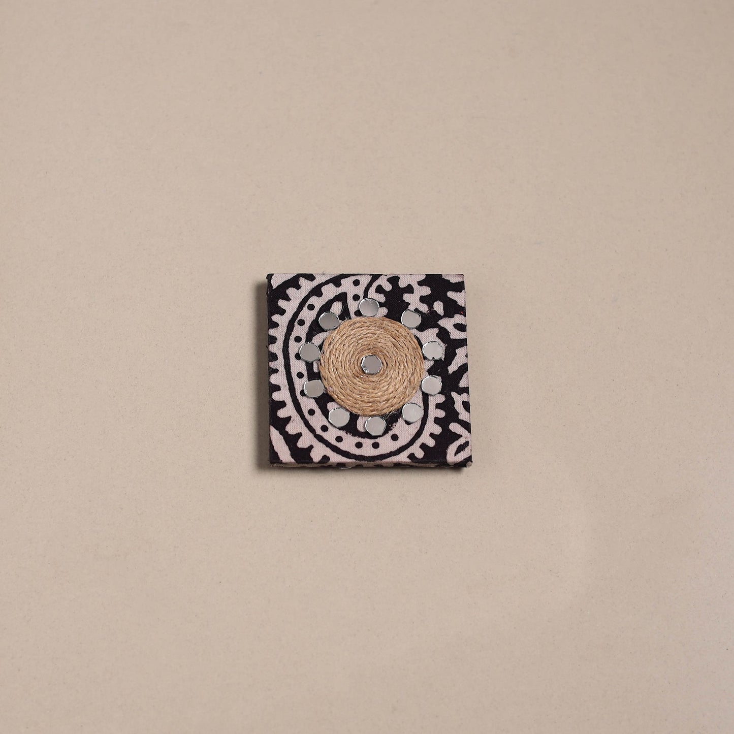 Black - mirror work handmade fabart jute magnet 14