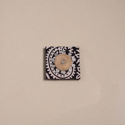 Black - mirror work handmade fabart jute magnet 14
