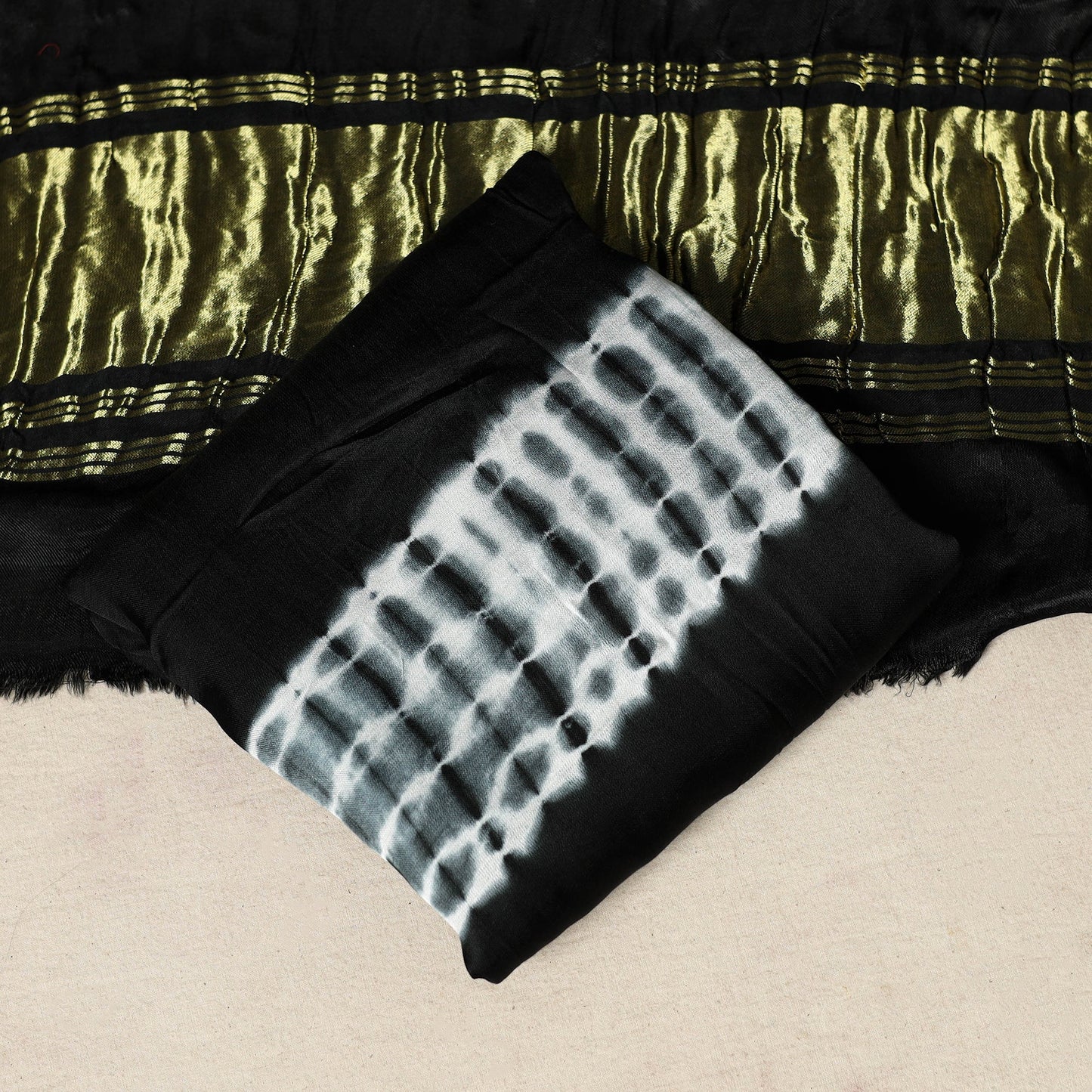 Black - modal silk 3pc unstitched shibori dress material 19