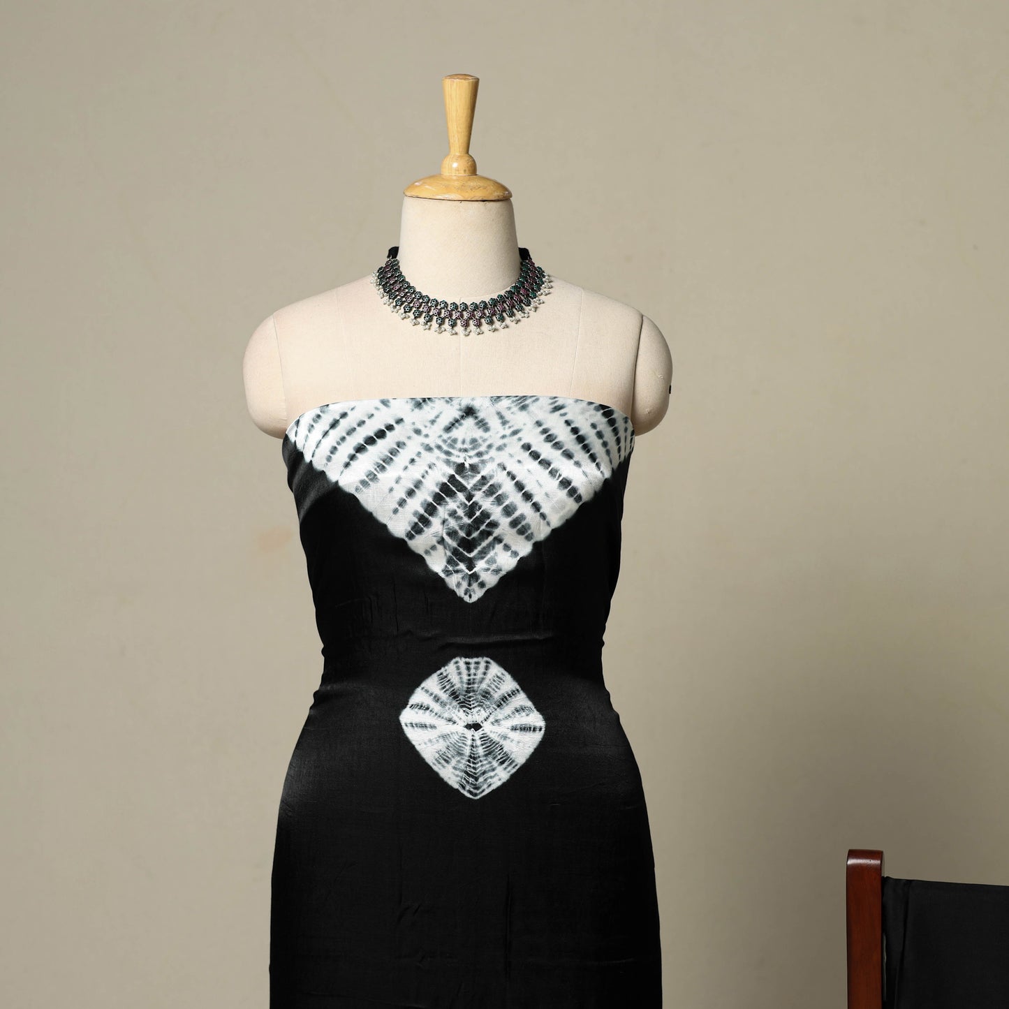 Black - modal silk 3pc unstitched shibori dress material 19