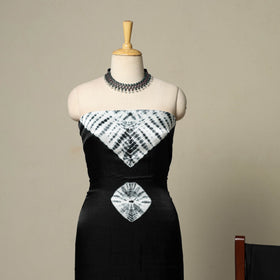 Black - modal silk 3pc unstitched shibori dress material 19