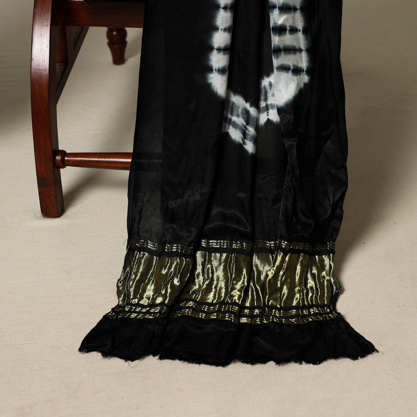 Black - modal silk 3pc unstitched shibori dress material 19