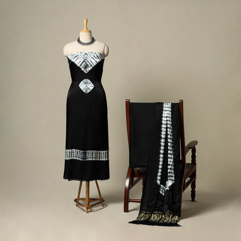 Black - modal silk 3pc unstitched shibori dress material 19