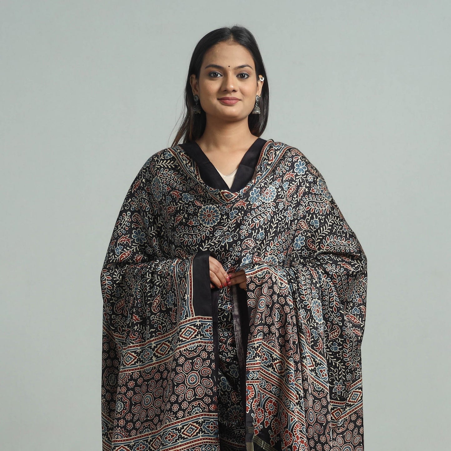  Modal Silk Block Print Ajrakh Dupatta