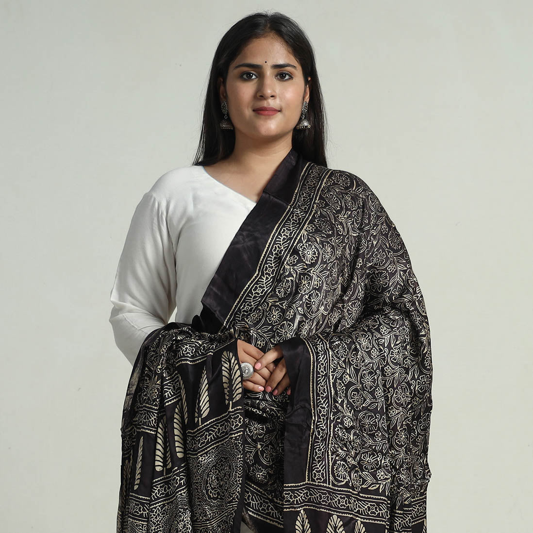 Black Modal Silk Block Print Ajrakh Dupatta Kachchh Ji Chhaap KA/27/15