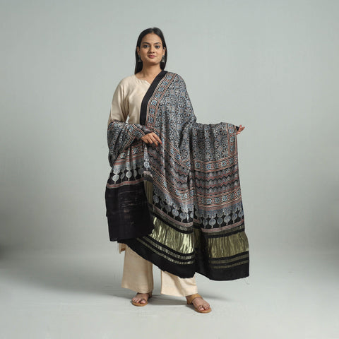 Black - modal silk dupatta 65 - handcrafted