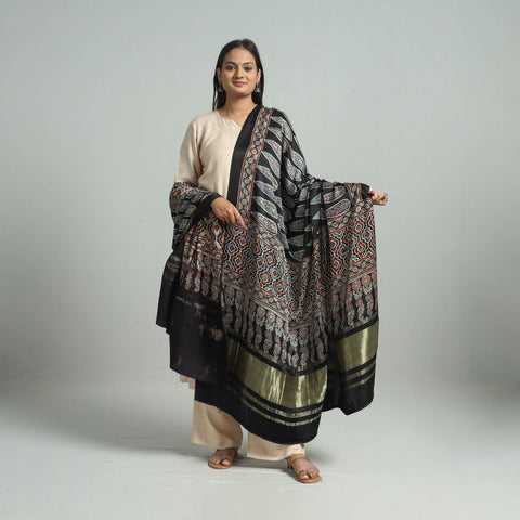 Modal Silk Block Print Ajrakh Dupatta
