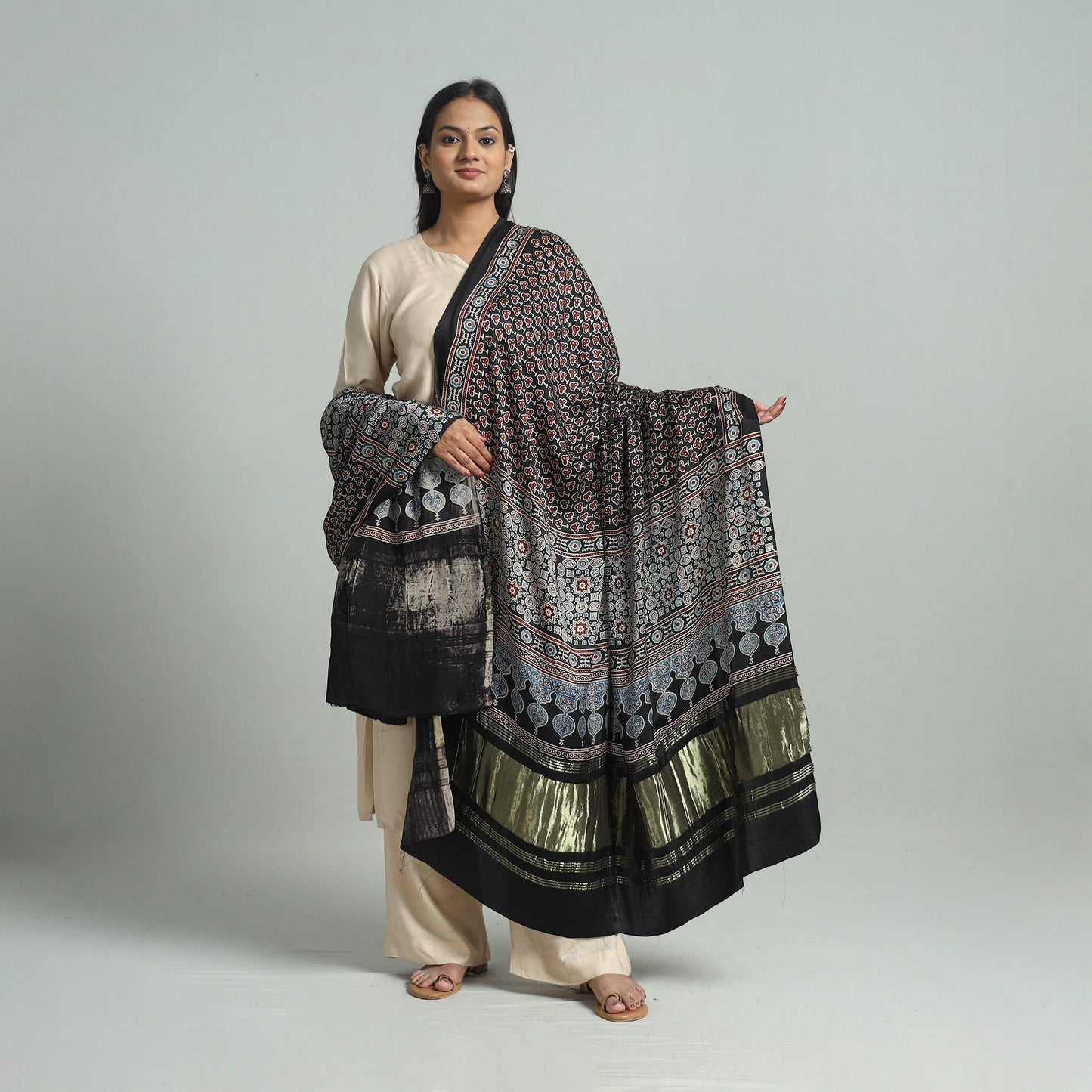 Black - modal silk dupatta 91 - handcrafted