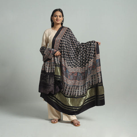 Black - modal silk dupatta 93 - handcrafted