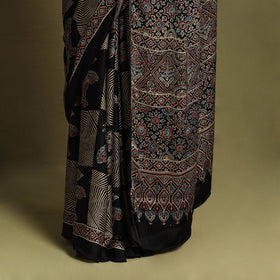  Black Modal Silk Block Print Ajrakh Saree