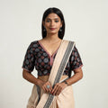 Black Modal Silk Block Print Stitched Ajrakh Blouse 