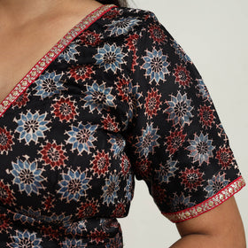Black Modal Silk Block Print Stitched Ajrakh Blouse 