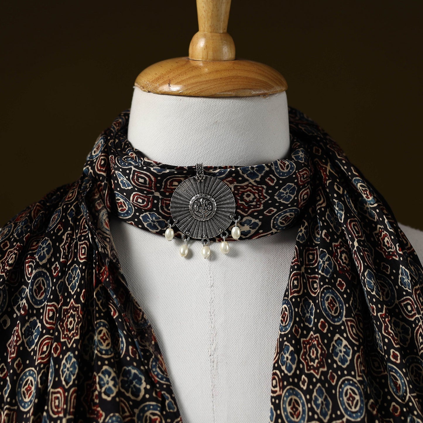 Modal silk pendant necklace scarf 37 - handcrafted