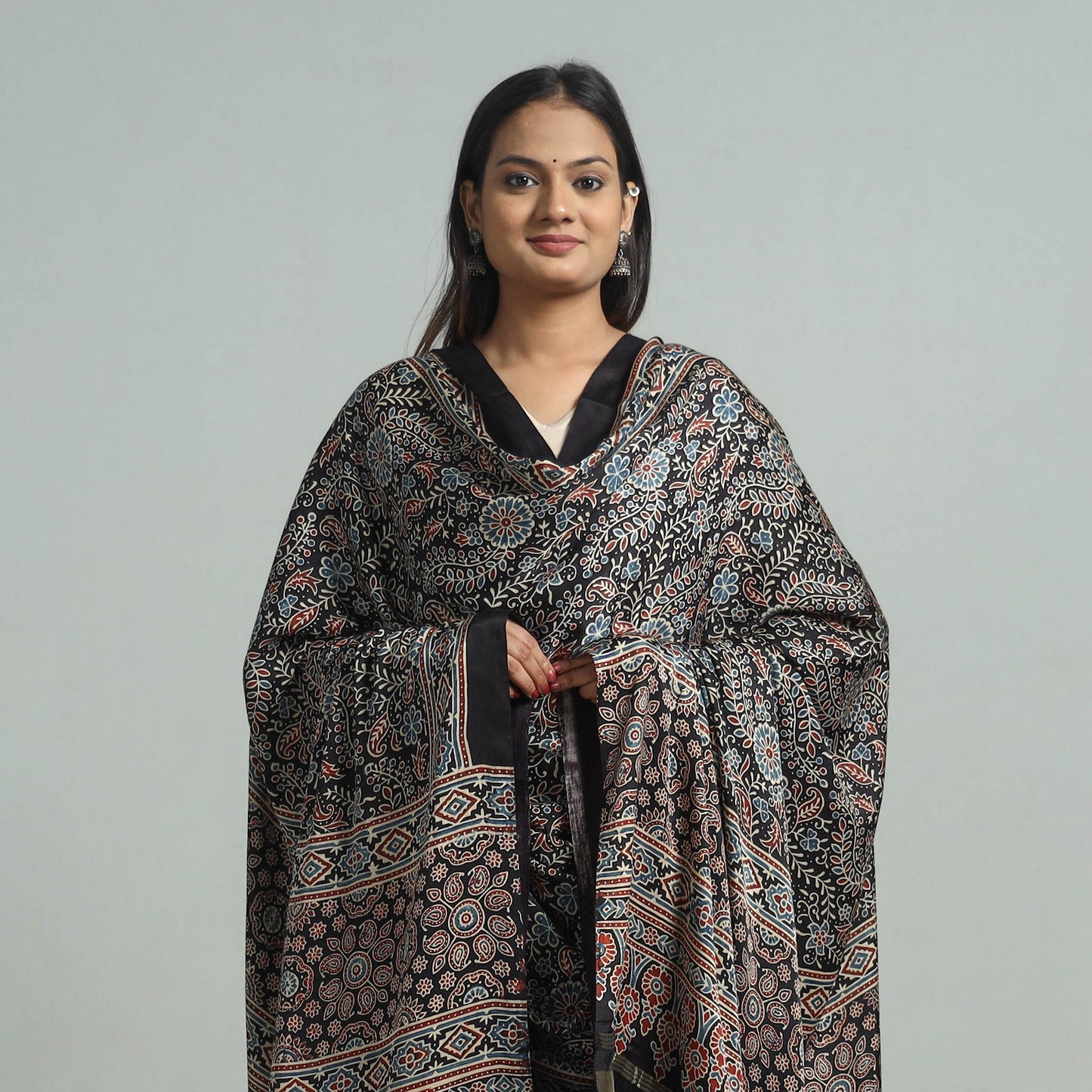  Modal Silk Block Print Ajrakh Dupatta