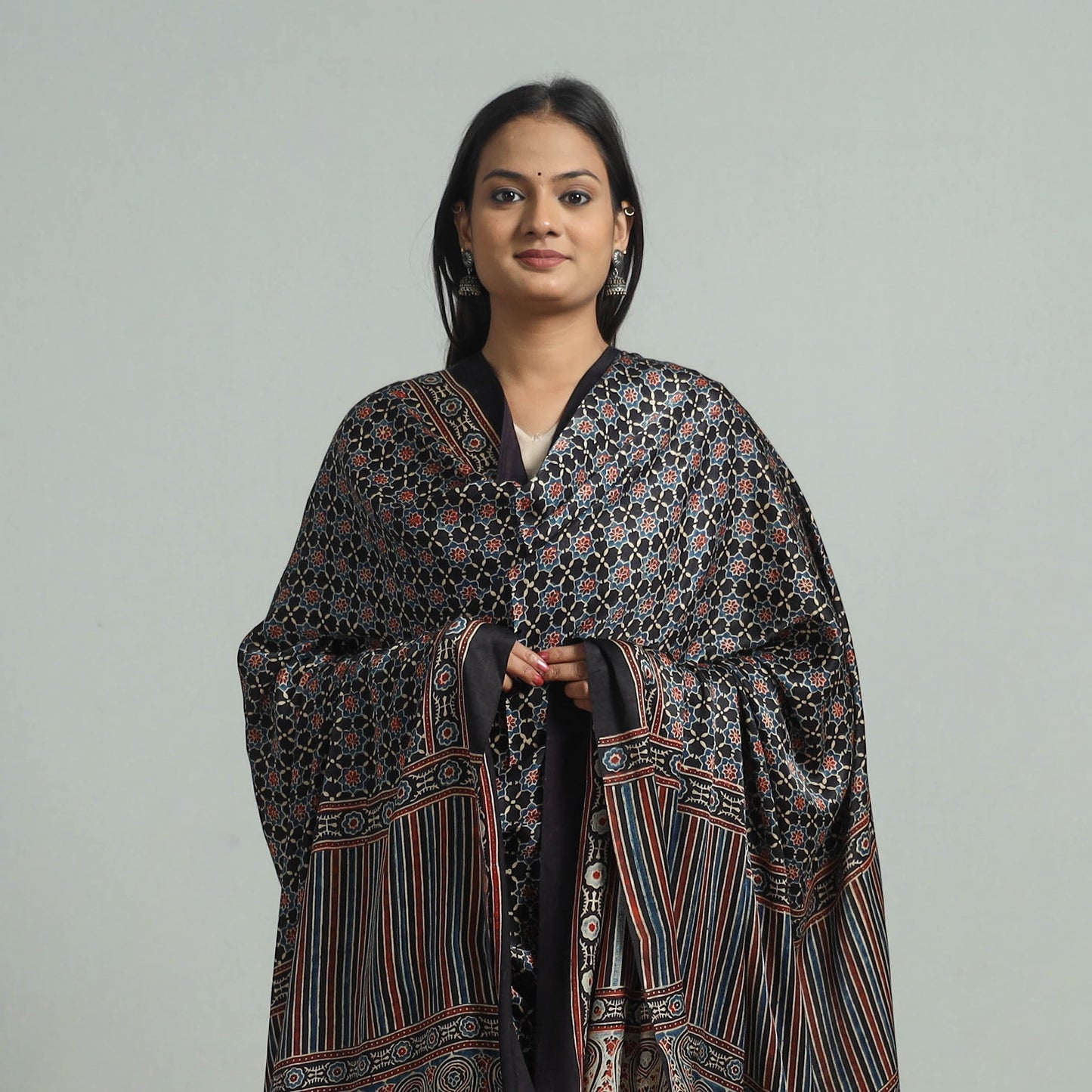 Black - modal silk dupatta 64 - handcrafted