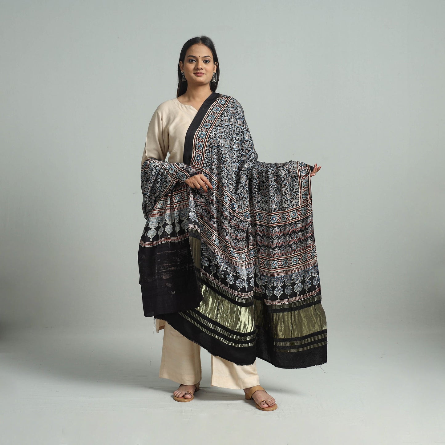 Black - modal silk dupatta 65 - handcrafted