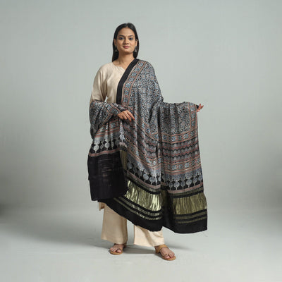 Black - modal silk dupatta 65 - handcrafted