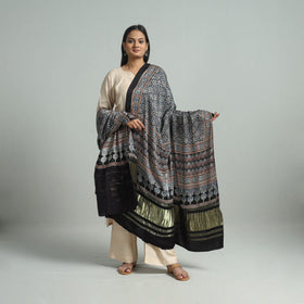 Black - modal silk dupatta 65 - handcrafted