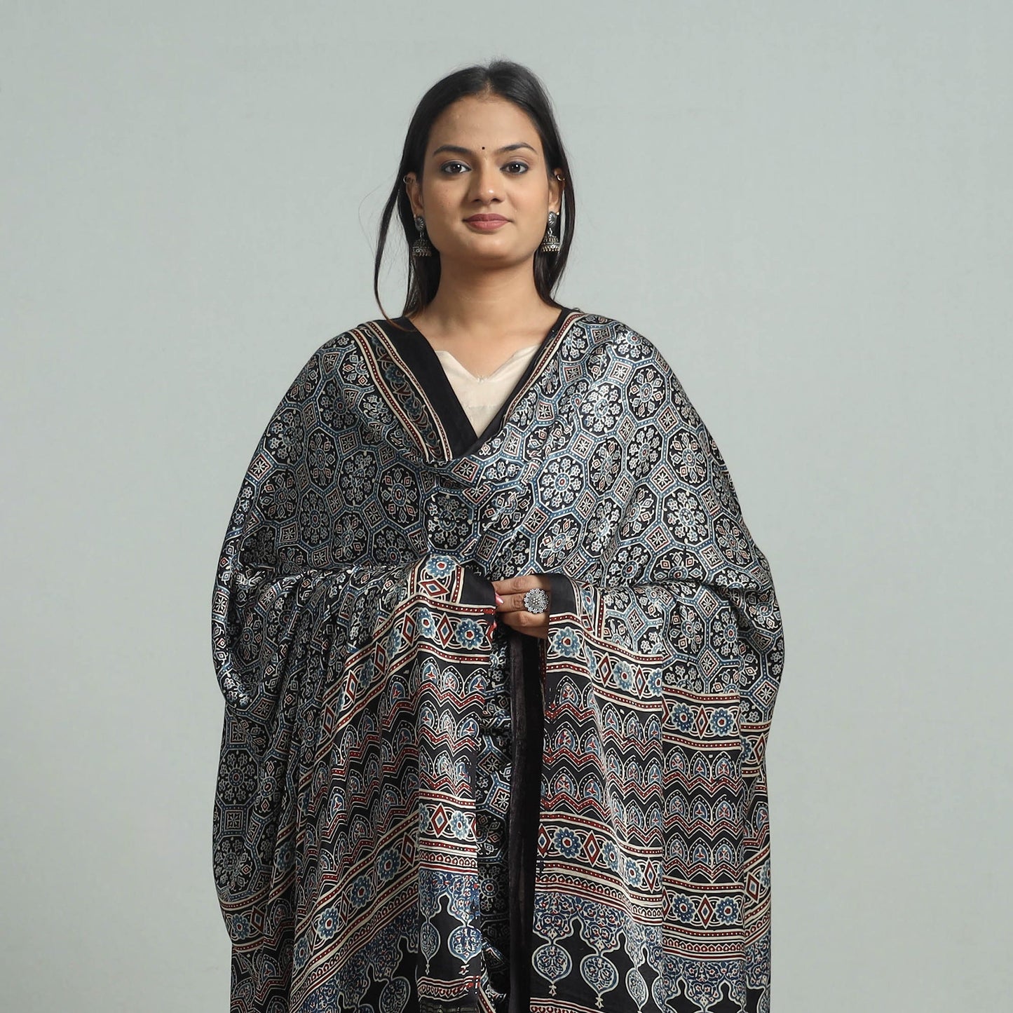 Black - modal silk dupatta 65 - handcrafted