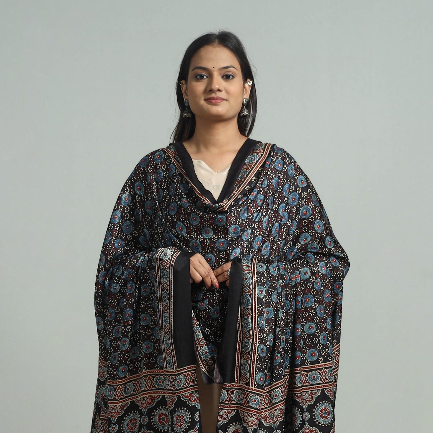 Black - modal silk dupatta 74 - handcrafted