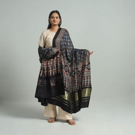 Black - modal silk dupatta 74 - handcrafted